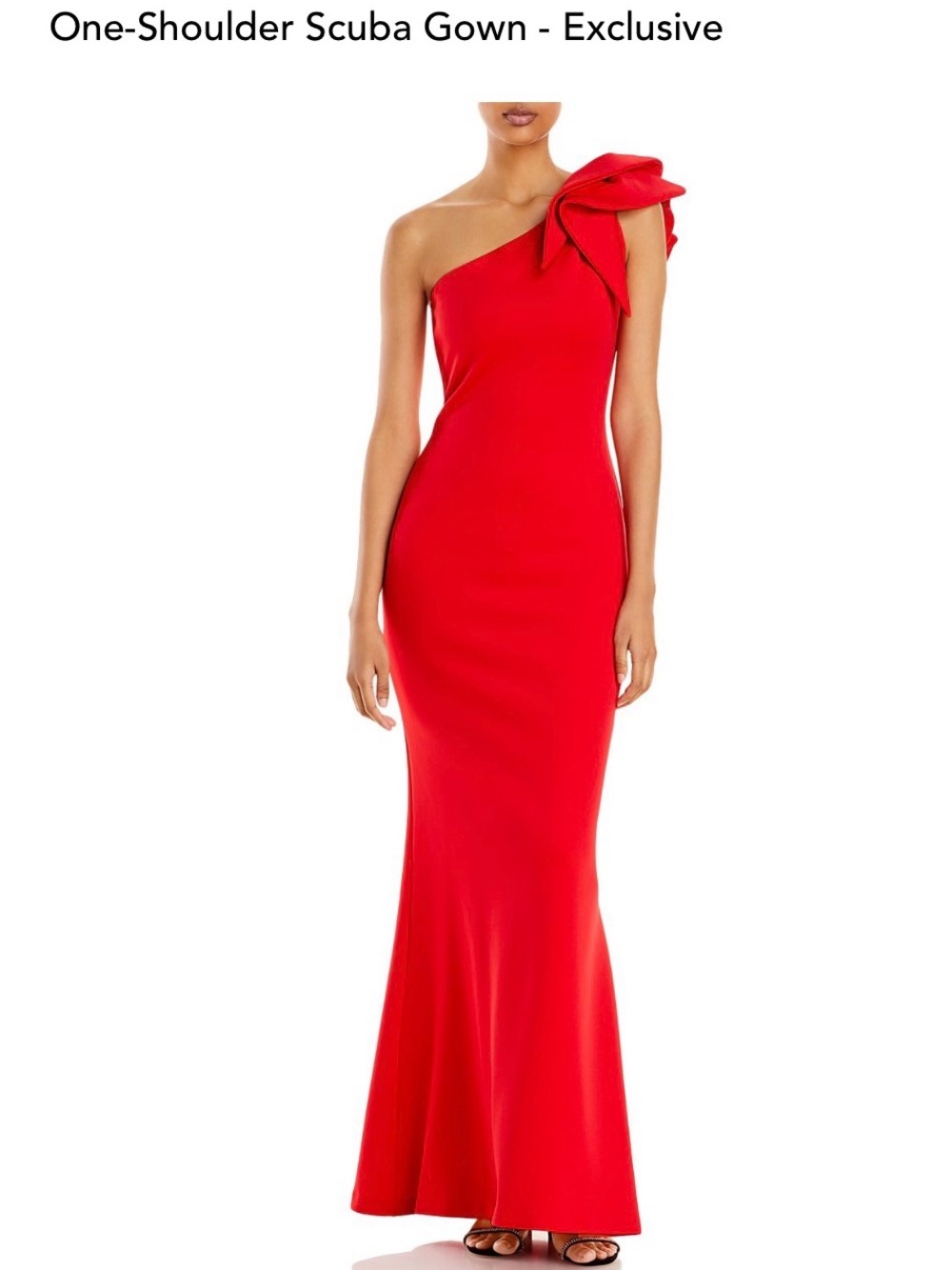 Aqua One-Shoulder Red Scuba Gown with Shoulder Bow
